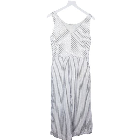 Rachel Zoe Linen White Striped V-Neck Wide-Leg Jumpsuit - Size 4 - Picture 2 of 7